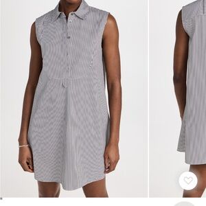 Theory - Sleeveless Striped Cotton Bib Mini Dress Petite